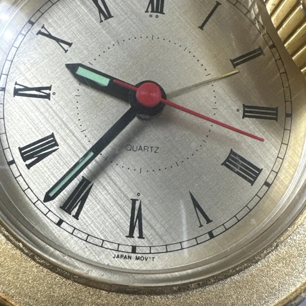 Vintage Swivel Case Quartz Desk Clock Gold Tone Metal Case (not working)